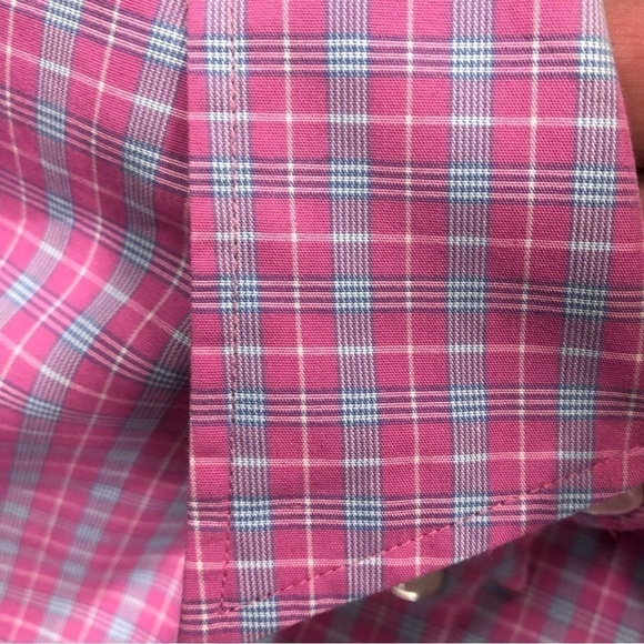 Lands End Womens Button Down Shirt Size 10 Pink/Blue Plaid EUC Collared Preown - Picture 4 of 5